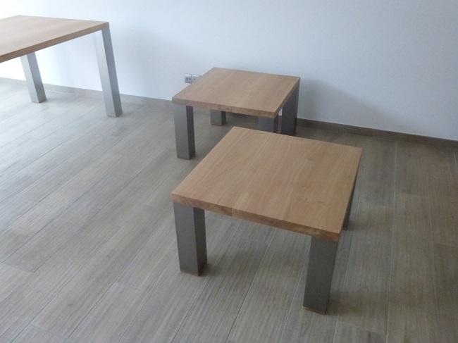 Eetkamerstoelen tafels maat - Salontafel hoektafel model Brest met rvs en of rvs poten